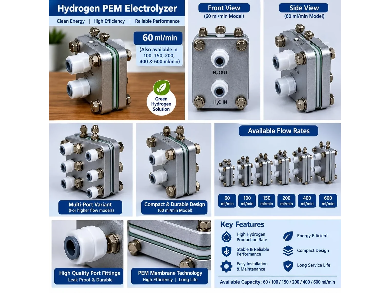 PEM Hydrogen Electrolyzer Cell, 60 mL/min – product photograph
